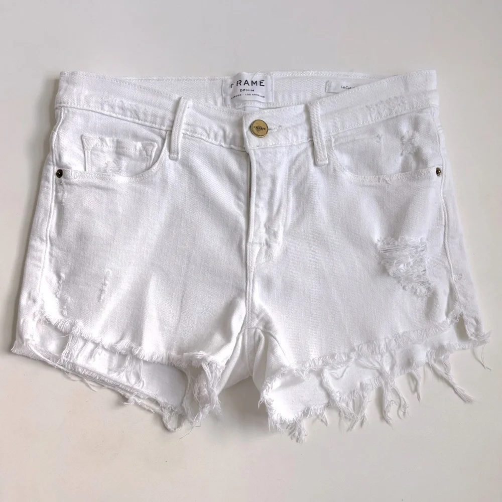 Frame Denim Le Cutoff Tulip Frayed Hem Jean Short Distressed White Blank Rookley